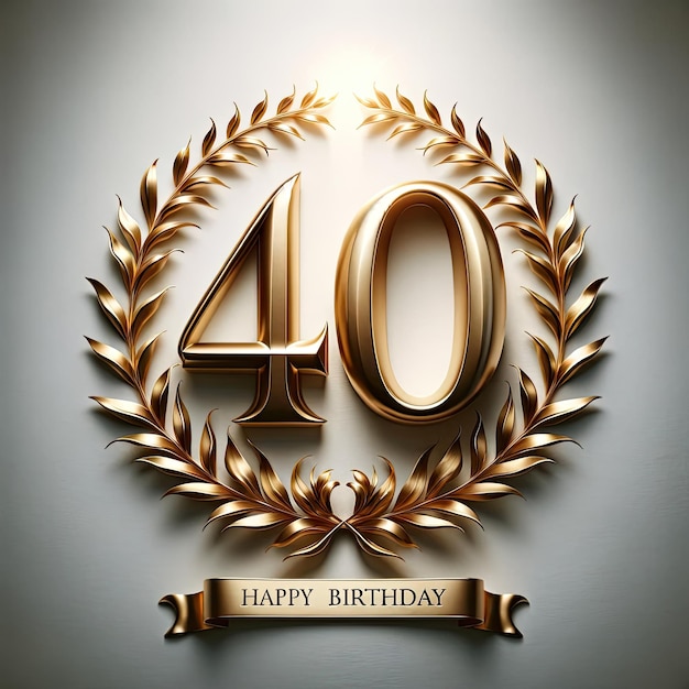 Elegante emblema con alloro dorato per il 40° compleanno