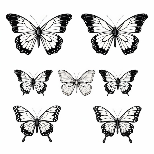 Elegante farfalla con tecniche di inchiostro realistiche su sfondo bianco