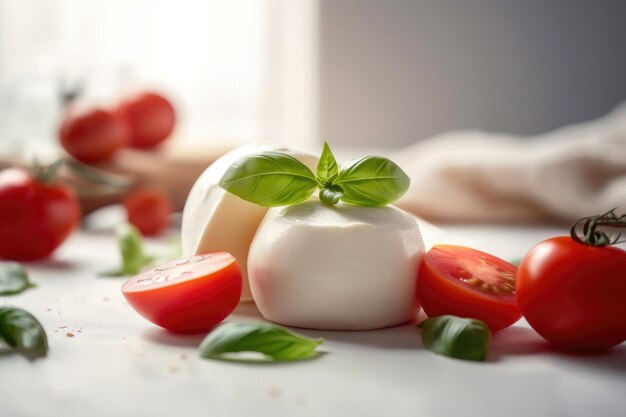 Elegante formaggio di mozzarella su una superficie pulita AI generativa