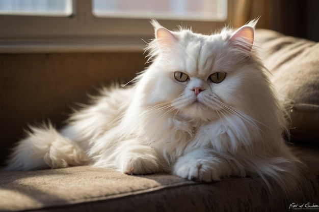Elegante gatto persiano bianco che si sdraiano all'interno