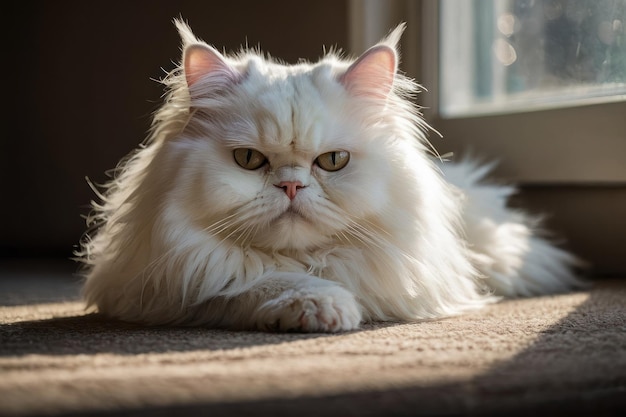 Elegante gatto persiano bianco che si sdraiò in casa