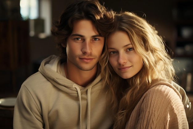 Elegante giovane coppia in maglione AI