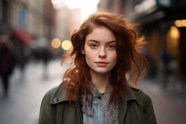 Elegante giovane donna in cappotto Fotografia di strada AI generato