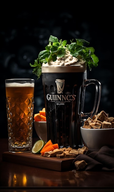 Elegante Guinness irlandese Pint Glass Scones Shamrock Emerald Greens Pos Trending Background Layout