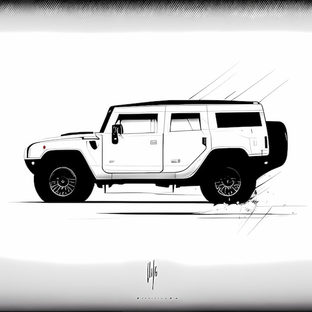 Elegante Hummer Minimal Line Art su sfondo bianco