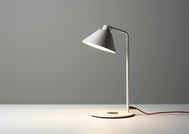 Elegante lampada da scrivania moderna e spazio per il testo su sfondo grigio