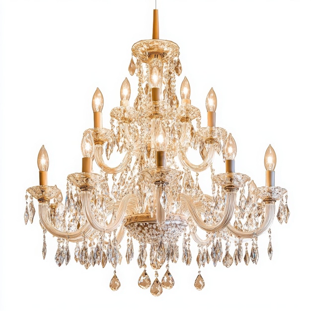 Elegante lampadario con gocce di cristallo e molteplici lampadine