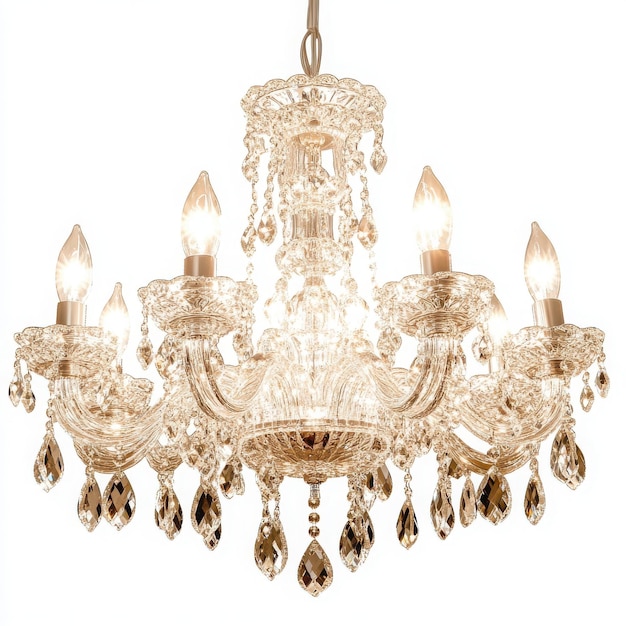 Elegante lampadario con gocce di cristallo e molteplici lampadine