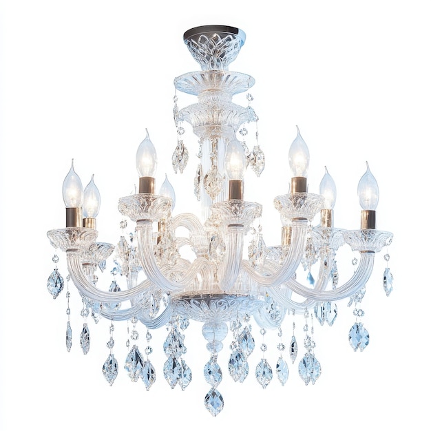 Elegante lampadario con gocce di cristallo e molteplici lampadine