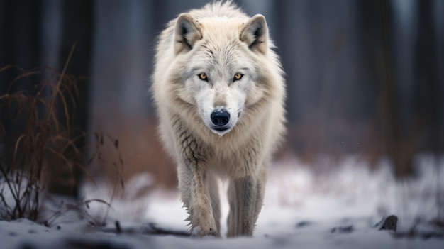 Elegante lupo bianco nel bosco una affascinante fotografia a macroscopio