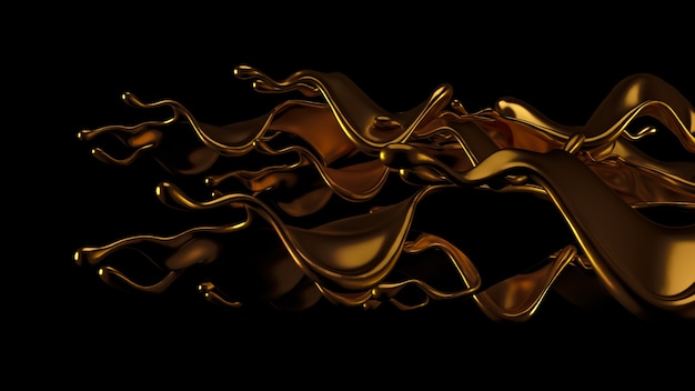 Elegante, lussuoso spruzzo di liquido dorato. illustrazione 3d, rendering 3d.