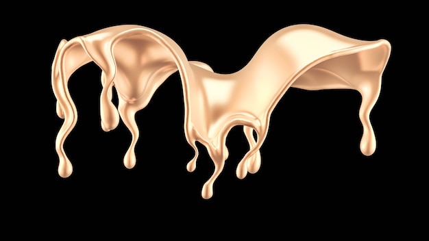 Elegante, lussuoso spruzzo di liquido dorato. illustrazione 3d, rendering 3d.