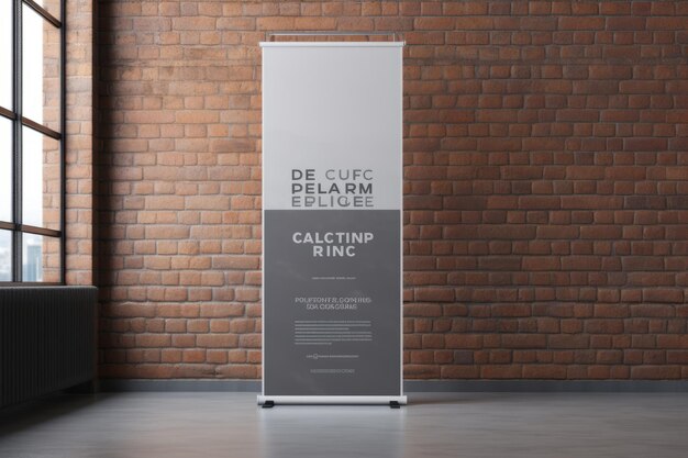 Elegante mockup di banner rollup grigio che mostra il tuo design in formato AR 32