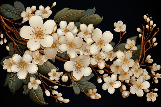 Elegante modello di biglietto d'invito festivo Fedoskino in miniatura con ornamenti di piante e fiori
