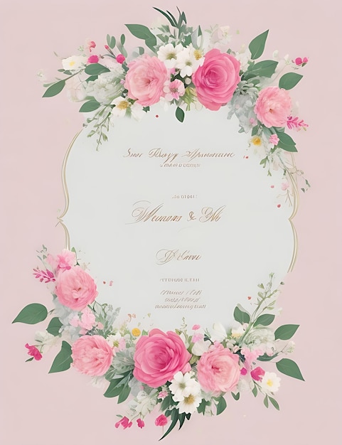 Elegante modello di invito a nozze con ghirlanda floreale