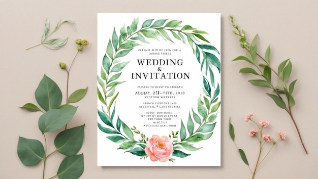 Elegante modello di invito al matrimonio con disegno ad acquerello floreale dipinto a mano