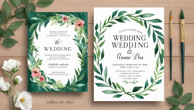 Elegante modello di invito al matrimonio con disegno ad acquerello floreale dipinto a mano