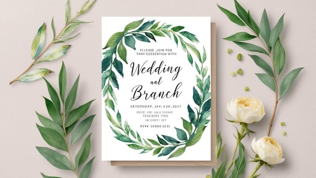Elegante modello di invito al matrimonio con disegno ad acquerello floreale dipinto a mano