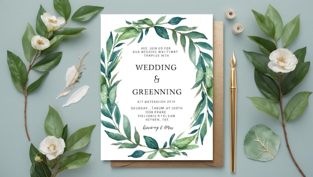 Elegante modello di invito al matrimonio con disegno ad acquerello floreale dipinto a mano