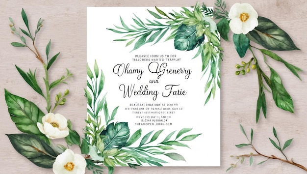 Elegante modello di invito al matrimonio con disegno ad acquerello floreale dipinto a mano