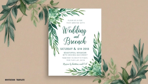 Elegante modello di invito al matrimonio con disegno ad acquerello floreale dipinto a mano
