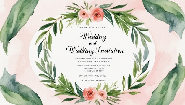 Elegante modello di invito al matrimonio con disegno ad acquerello floreale dipinto a mano