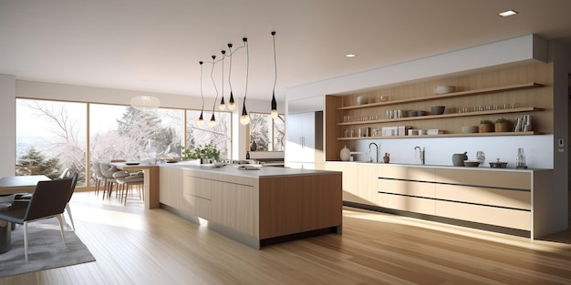 Elegante moderno design d'interni di cucina generato dall'AI