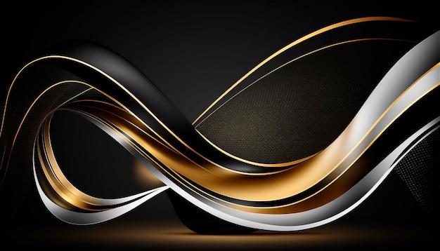 Elegante moderno Onde e curve astratte nere e dorate su sfondo nero AI generato