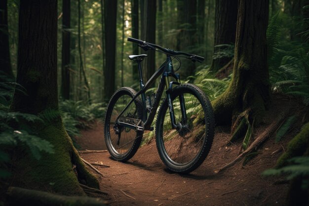 Elegante mountain bike ad alte prestazioni immersa nel verde creata con l'IA generativa