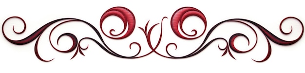 Elegante ornamento calligrafico di linee ricciole rosse e nere su uno sfondo bianco