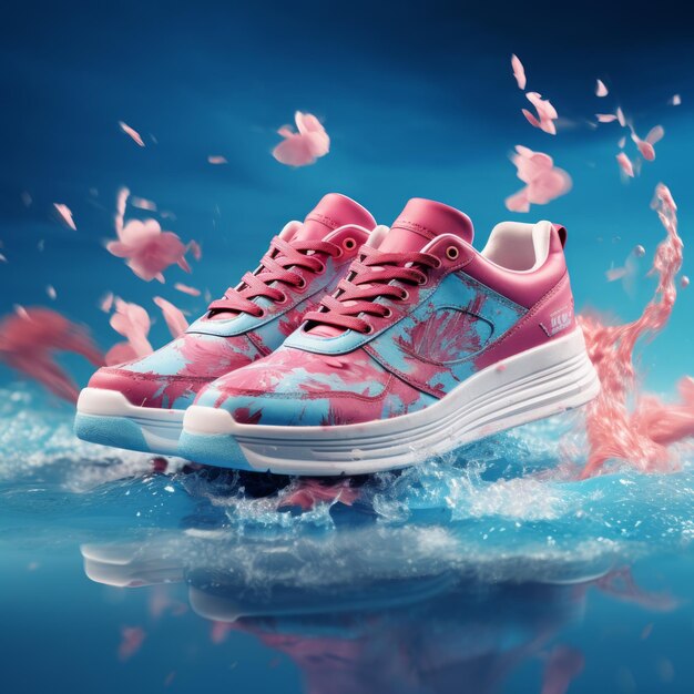 Elegante paio di sneakers alte rosa e blu create con tecnologia AI generativa