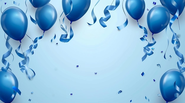 Elegante palloncino blu e nastro Template di banner per le celebrazioni di compleanno Generative Ai