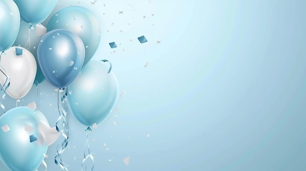 Elegante palloncino blu e nastro Template di banner per le celebrazioni di compleanno Generative Ai