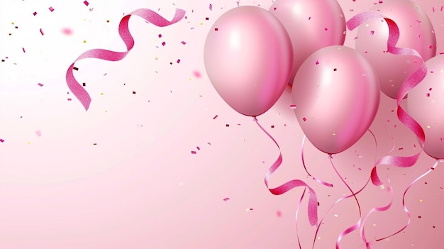 Elegante palloncino e nastro rosa modello di banner per le celebrazioni di compleanno Generative Ai