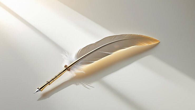 Elegante penna a piuma su sfondo bianco