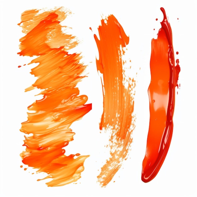 Elegante pennello di mascara arancione su sfondo bianco Collezione di consistenza di vernice grunge