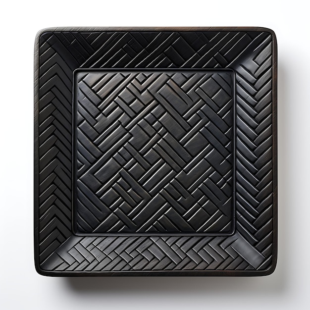 Elegante piastra d'insalata di mattone nero a forma quadrata con un concetto creativo elevato