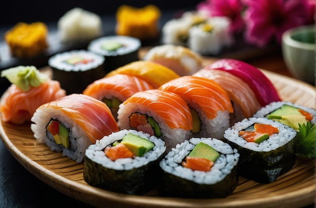 Elegante piatto di sushi a colori vivaci