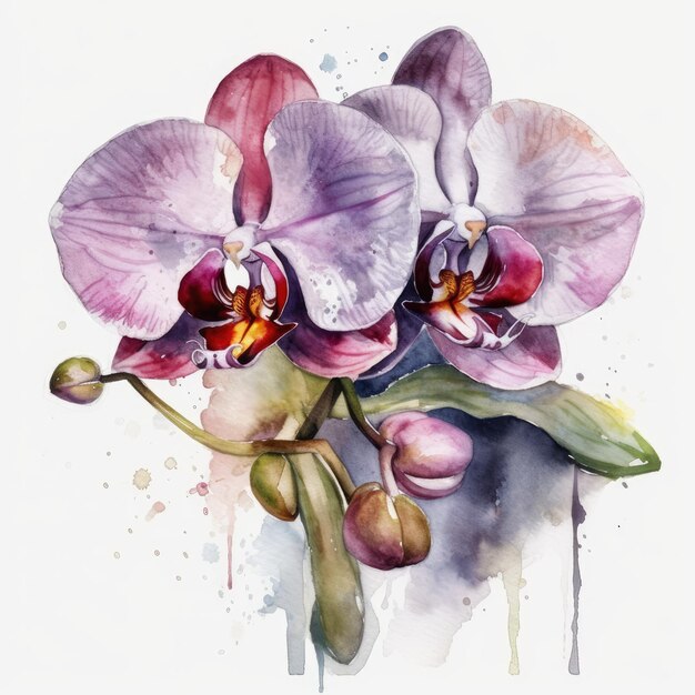 Elegante pittura ad acquerello orchidea bianca su uno sfondo