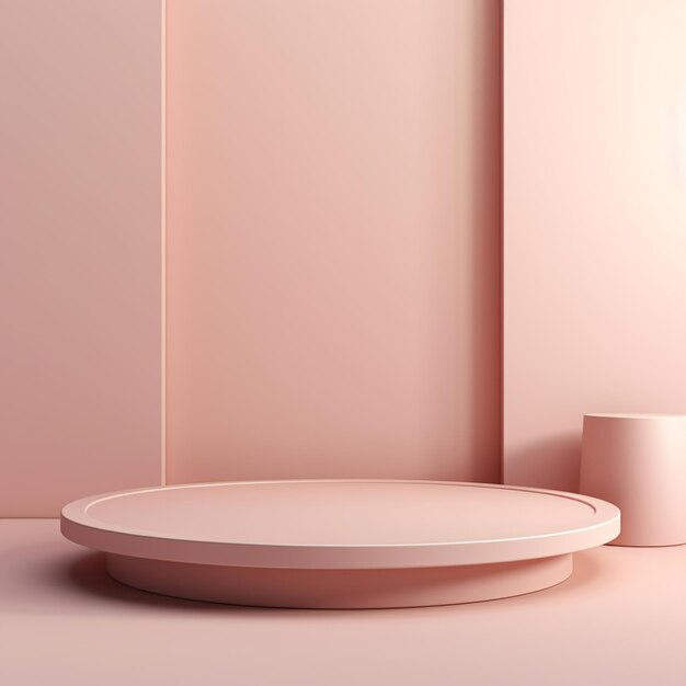 Elegante podio rosa minimalista in una stanza minimalista per la presentazione o l'esposizione del prodotto