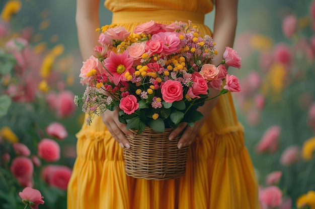 Elegante ragazza con il bouquet rosa