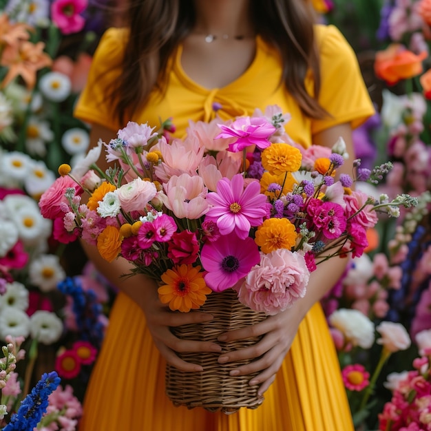 Elegante ragazza con il bouquet rosa