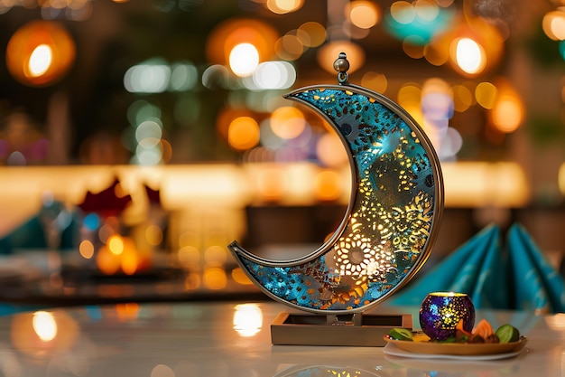 Elegante ramadan kareem decorativo luna e lanterne greetin