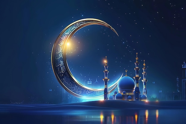 Elegante ramadan kareem decorativo luna e moschea saluto premium