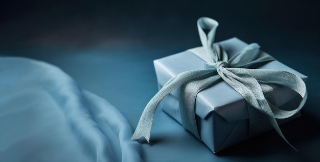 Elegante regalo avvolto blu su sfondo blu