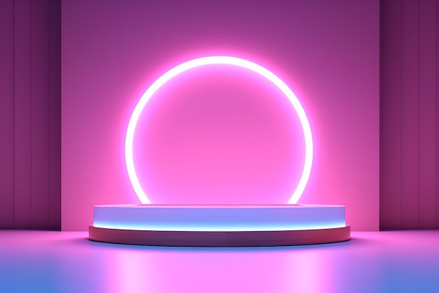 elegante rendering moderno futuristico del podio con luce al neon