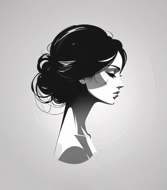 Elegante ritratto del logo dell'illustrazione piatta della donna in bianco e nero