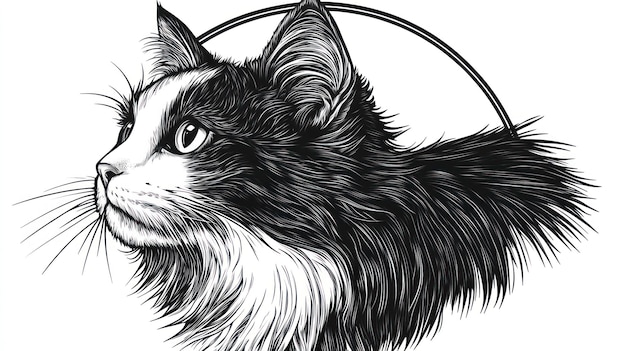 Elegante ritratto di gatto profilo monocromatico elemento di design a sfondo bianco