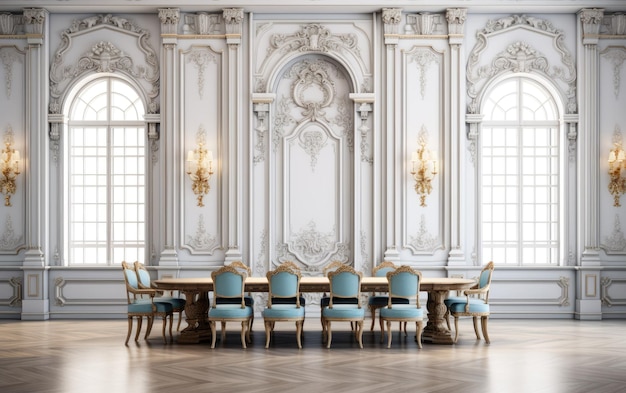 elegante sala da pranzo di un palazzo sullo sfondo bianco