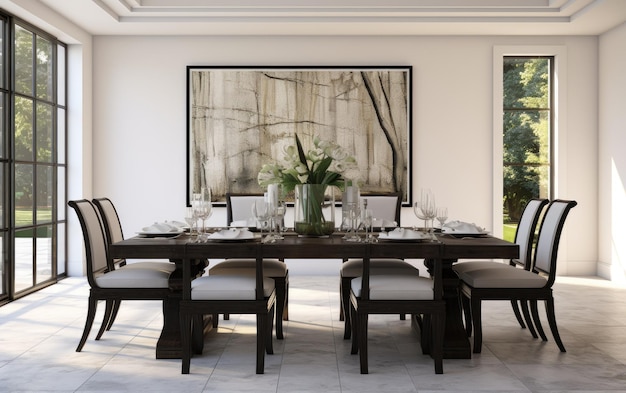 elegante sala da pranzo villa con sedie vista su sfondo bianco